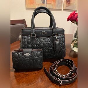 COACH Mini Darcie Carryall Bag in Signature Leather with Matching Wallet